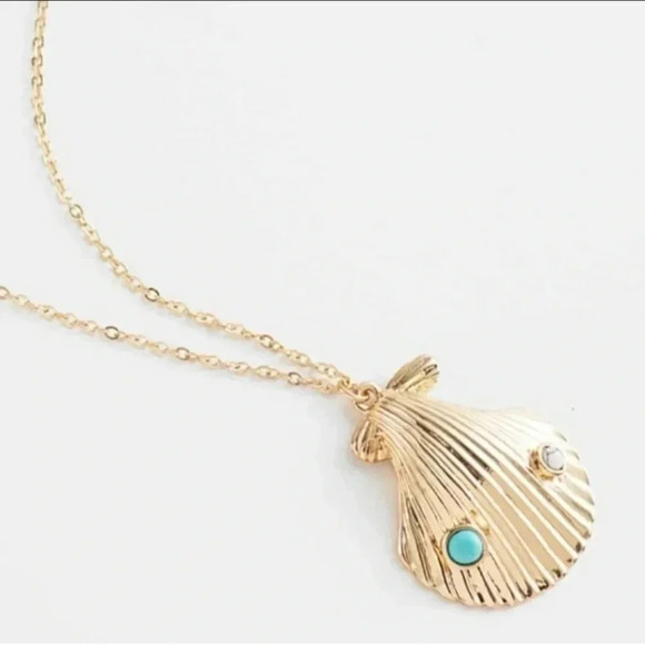 Shell Pendant Necklace 18k Gold Howlite Stones - Picture 7 of 9